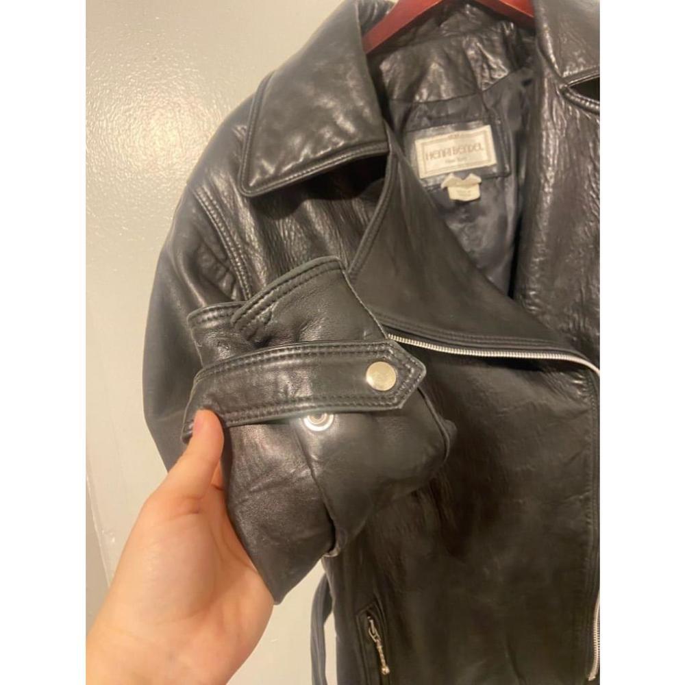 Vintage Rare Henri Bendel New York Black Leather Belted Biker Jacket Size 4 - Picture 6 of 10